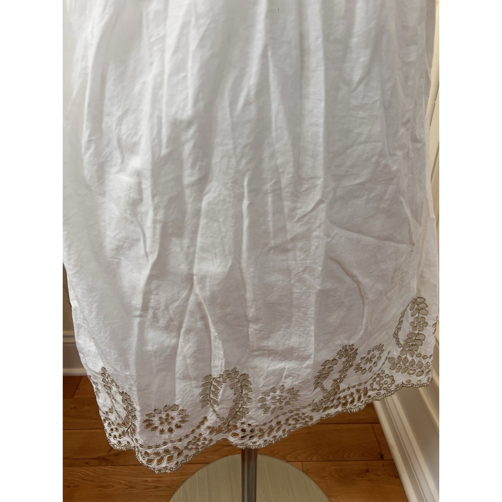 Ann Taylor Loft Petite Size 00P White Strap Sun Dress With Gold Eyelet Trim - Picture 2 of 7